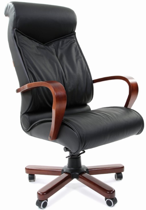 Кресло Chairman 420WD кожа черная дерево темный орех