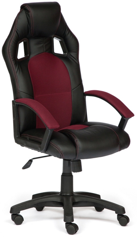 Кресло DRIVER Драйвер экокожа черная, ткань бордо