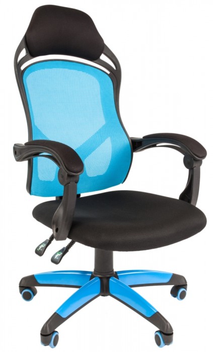 Кресло CHAIRMAN GAME 12 голубая сетка черное сиденье