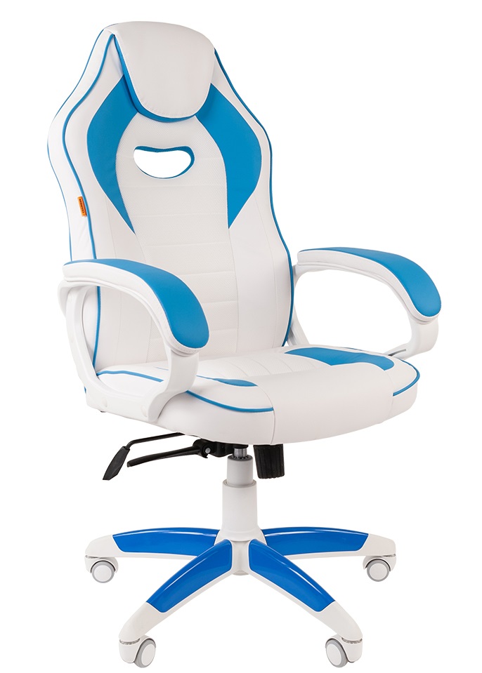 Кресло CHAIRMAN GAME 16 WHITE экокожа вставки голубые