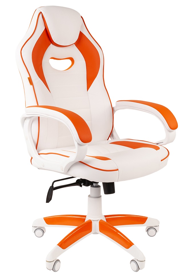 Кресло CHAIRMAN GAME 16 WHITE экокожа вставки оранжевые