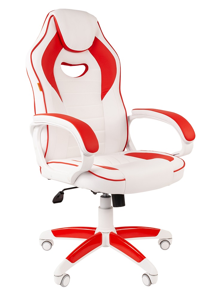 Кресло CHAIRMAN GAME 16 WHITE экокожа вставки красные