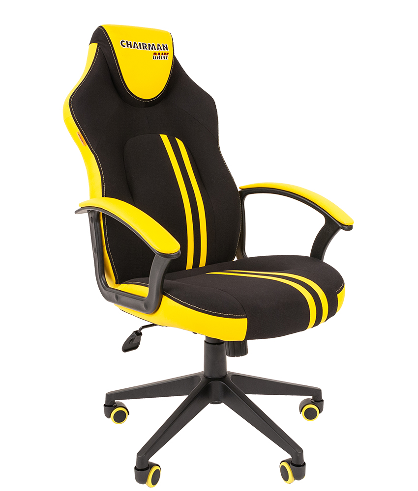 Кресло CHAIRMAN GAME 26 желтая экокожа черная ткань
