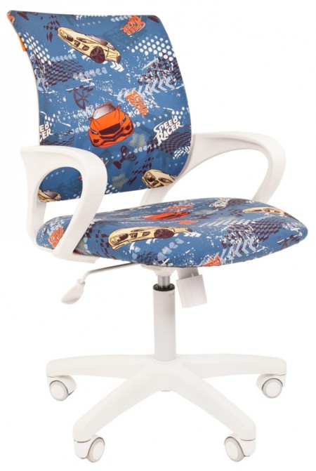 Кресло CHAIRMAN KIDS 103 белый пластик ткань с рисунком Машинки