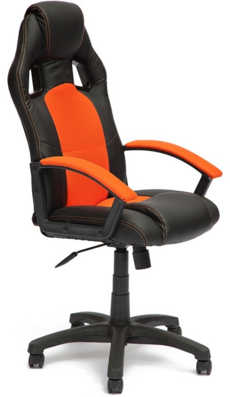 Кресло DRIVER Драйвер, экокожа черная, ткань оранж