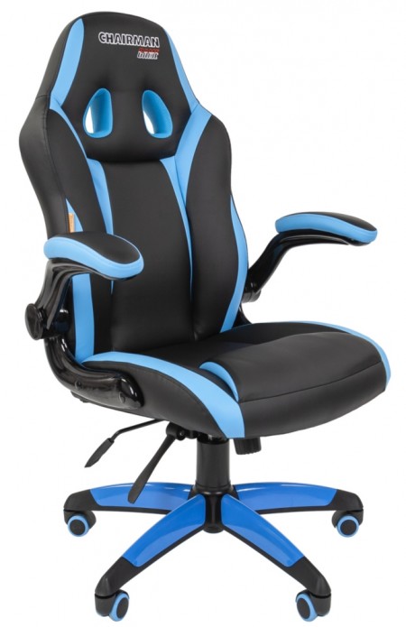 Кресло CHAIRMAN GAME 15 голубая и черная экокожа